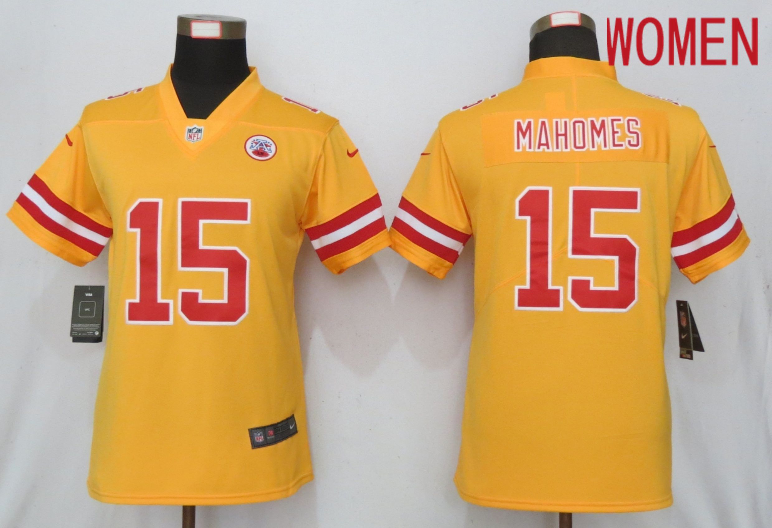 Women Kansas City Chiefs #15 Mahomes 2019 Vapor Untouchable Nike Gold Inverted Elite Playe NFL Jerseys